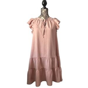 Knox Rose Women's M Light Pink Dusty Rose Short Sleeve Mini Ruffled Tunic Dress